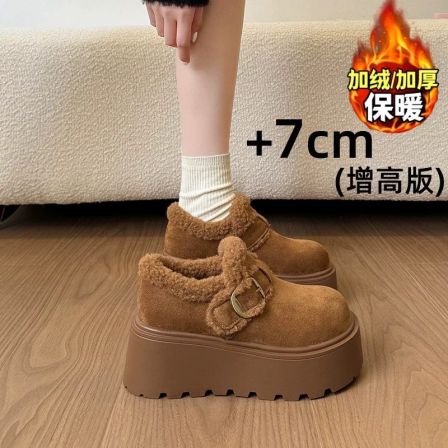 羊羔绒厚底勃肯雪地靴女款2025新款冬季加绒加厚女鞋34码增高棉鞋