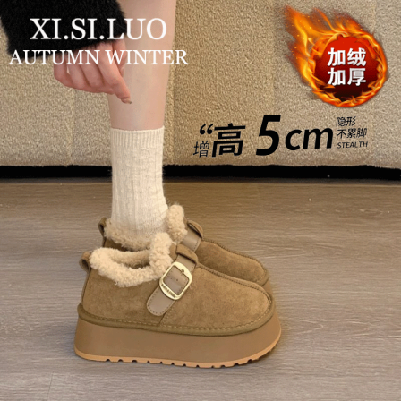 厚底加绒加厚勃肯鞋女2025新款冬季一脚蹬雪地靴毛毛棉鞋乐福鞋子