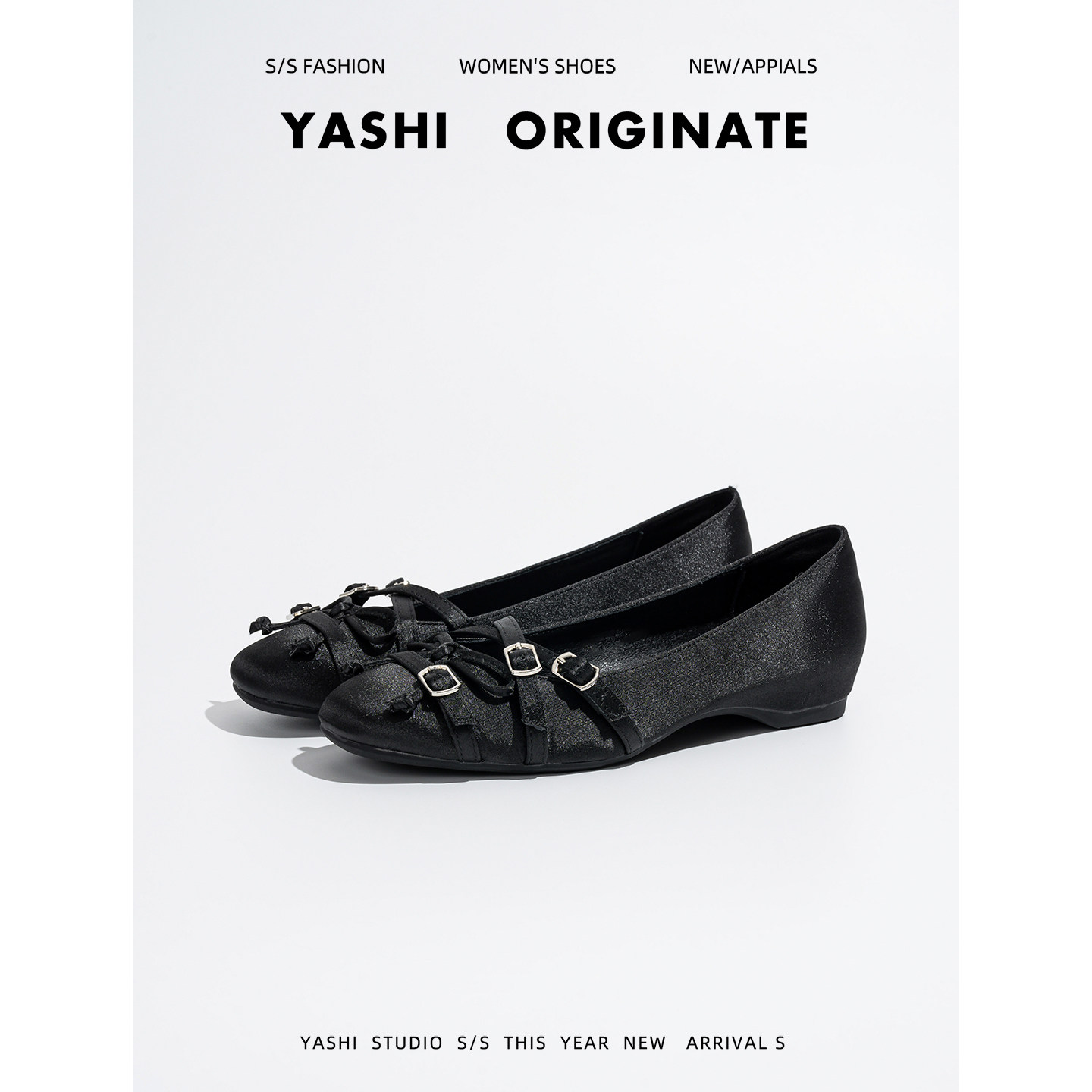 真皮~法式缎面铆钉单鞋女2026春新款系带运动玛丽珍复古芭蕾舞鞋主图