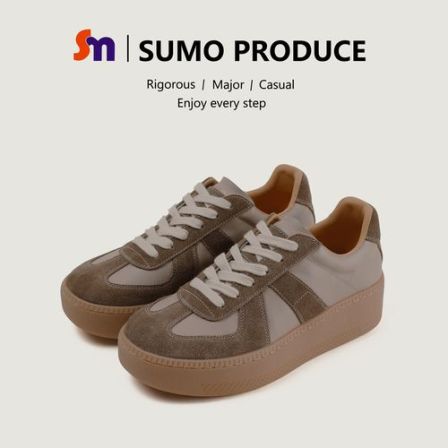 素陌头层牛皮厚底红色德训鞋女透气时尚休闲鞋百搭春季单鞋89179