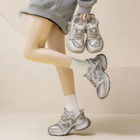 韩版不规则拼接百搭厚底系带女款时尚休闲老爹鞋E49