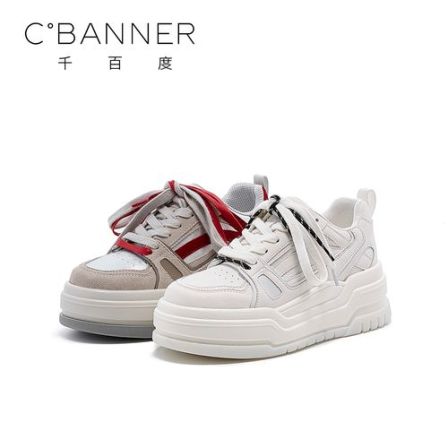 千百度休闲鞋百搭女2026春季新款潮流撞色系带时尚休闲板鞋小众