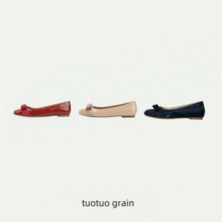 【tuotuo grain】内增高裸色蝴蝶结法式百搭平底单鞋女款