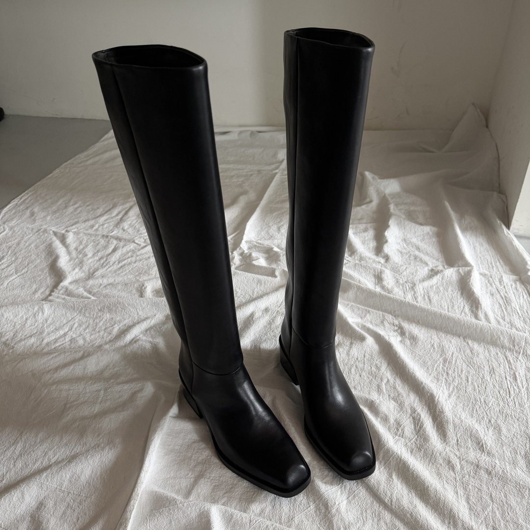 YDD/26年新款精致简约芭蕾风立体小方头气质百搭粗跟长筒靴/5837主图