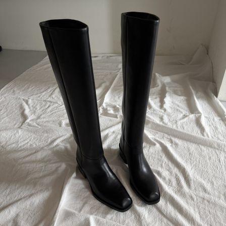 YDD/26年新款精致简约芭蕾风立体小方头气质百搭粗跟长筒靴/5837