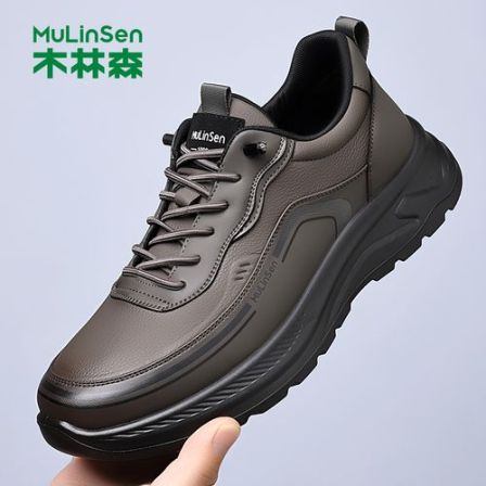 木林森男鞋2026新款商务休闲软底软皮皮鞋男士户外运动潮流增高鞋