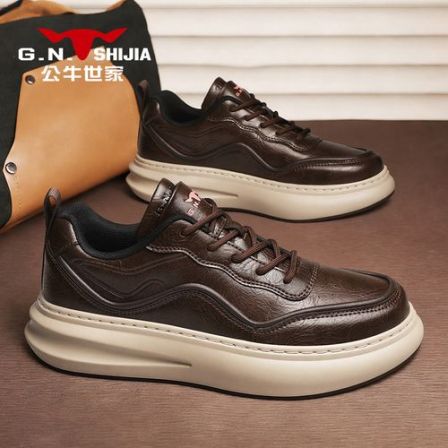 公牛世家男士低帮板鞋百搭冬季时尚男鞋运动休闲鞋厚底增高老爹鞋