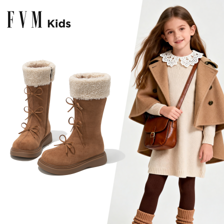 FVM女童鞋子儿童公主长筒长靴子2026新款爆款冬季女宝加绒雪地靴