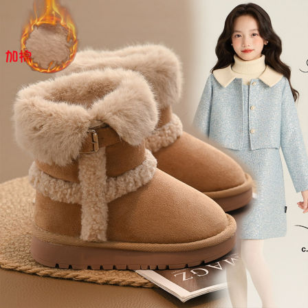女童雪地靴2025冬季新款儿童加绒加厚保暖毛毛靴时尚厚底防滑棉靴