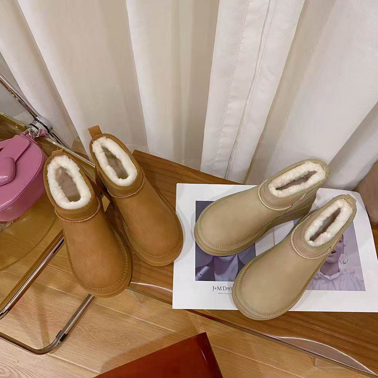 VK定制 韩版时尚真皮羊毛保暖雪地靴女3028主图