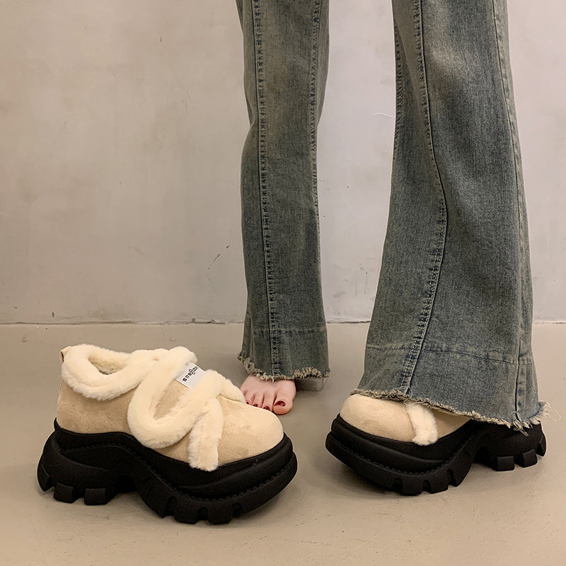 松糕厚底勃肯鞋女2025新款冬季绝美加绒保暖毛毛棉鞋小个子雪地靴主图