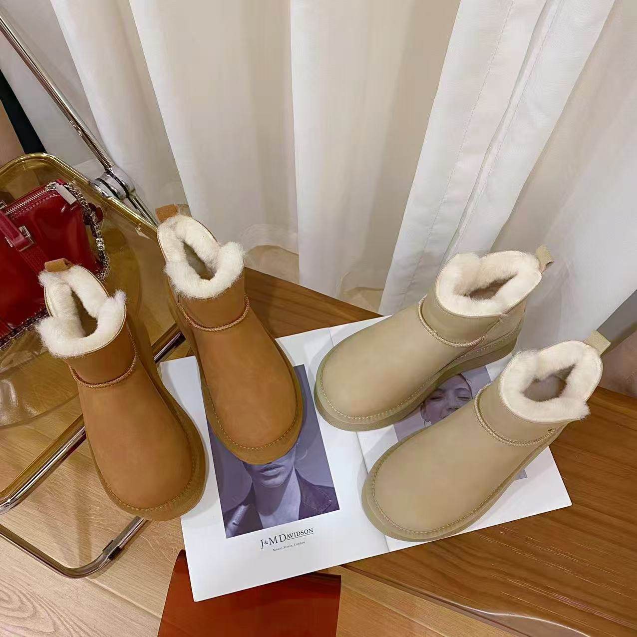 VK定制 韩版时尚真皮羊毛保暖雪地靴女3029主图