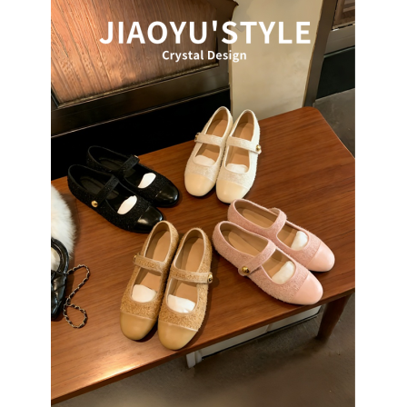 真皮~骄屿内增高小金豆玛丽珍鞋女2026春新款拼接圆头小香风单鞋