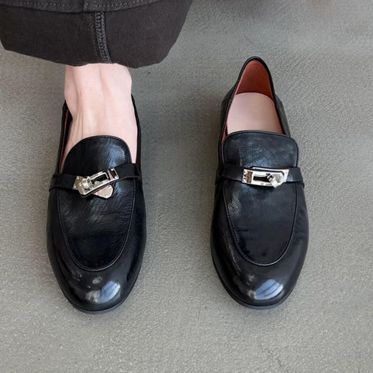 羊皮版~老钱风真皮舒适软底低跟小皮鞋女英伦风真皮黑色百搭单鞋主图