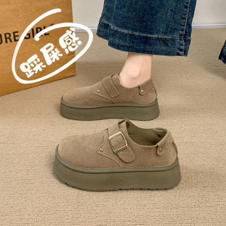 全包勃肯鞋女2026春季新款真皮一脚蹬小个子厚底增高乐福鞋博肯鞋
