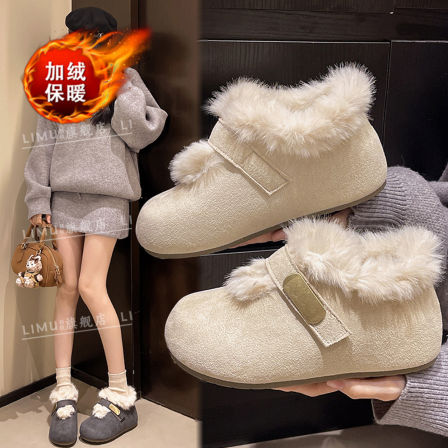 内增高勃肯毛毛鞋女2025新款冬季一脚蹬雪地靴魔术贴加绒保暖棉鞋