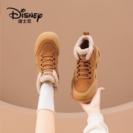 【迪士尼】保暖冬季高帮鞋黑色加绒女鞋加厚运动防滑时尚