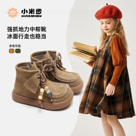 小米步【牛仔】年货节女童休闲中帮侧拉链冬季新款单里儿童防滑鞋