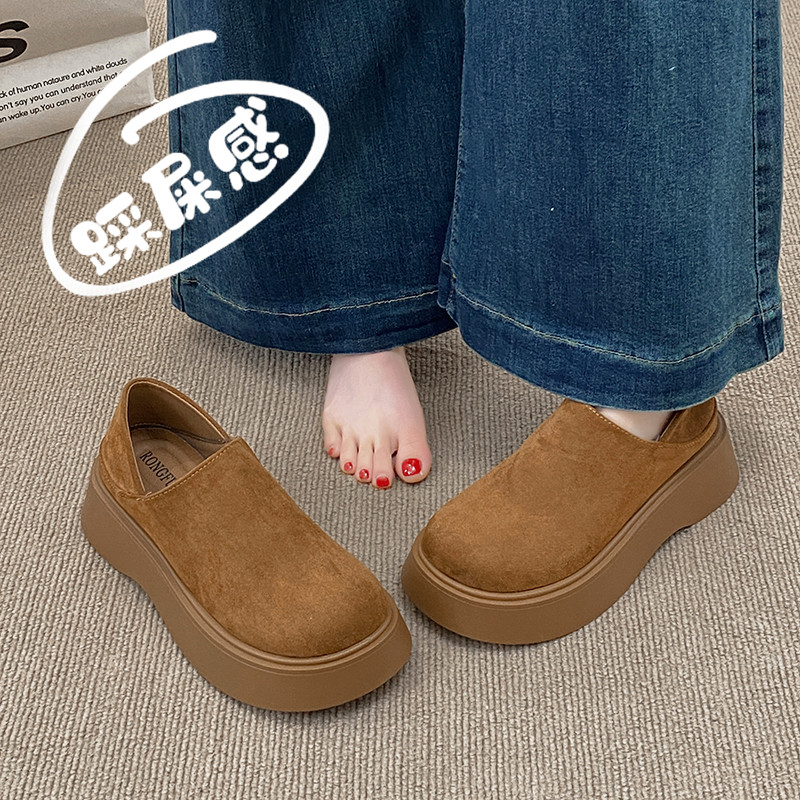 踩屎感厚底勃肯鞋女鞋2026新款春季两穿一脚蹬乐福鞋复古博肯单鞋主图