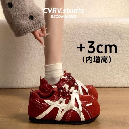 超火红色德训鞋女2026新款春季内增高轻便运动休闲鞋通勤阿甘板鞋