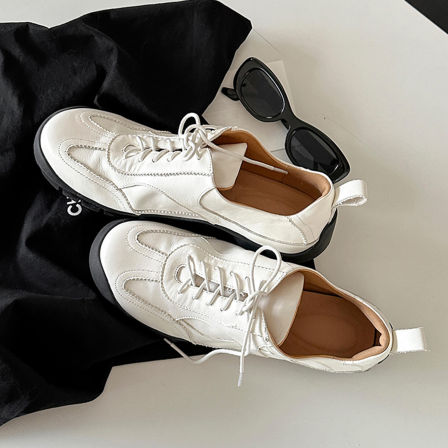 羊皮版~轻便舒适圆头软底系带深口运动登山鞋女百搭休闲鞋德训鞋