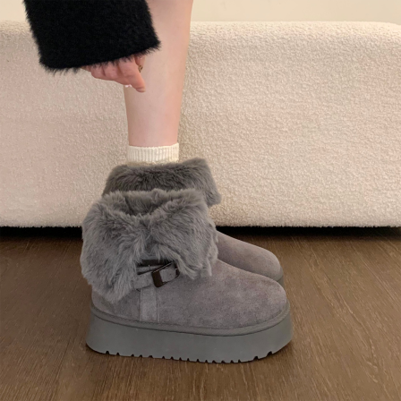 厚底增高加绒加厚灰色中筒雪地靴女鞋2025新款冬季保暖东北棉鞋靴