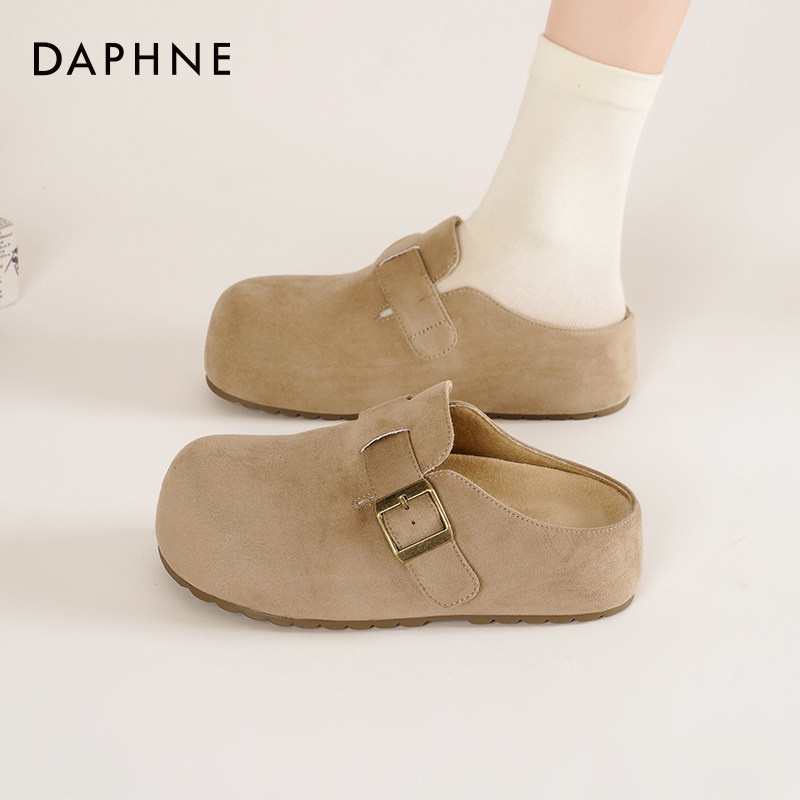 达芙妮勃肯鞋女2025新款春季一脚蹬鞋子包头半拖鞋百搭厚底单鞋女主图
