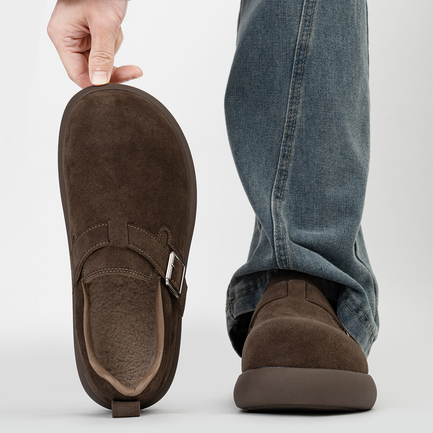 全包搭扣小土豆勃肯鞋男冬季加绒保暖厚底棉鞋复古大头乐福雪地靴主图