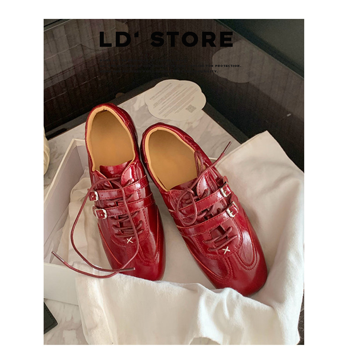 真皮~内增高红色运动玛丽珍鞋女春复古芭蕾德训鞋休闲运动阿甘鞋主图