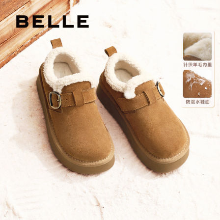 【胡可推荐】百丽女鞋雪顶咖啡勃肯鞋女厚底加毛保暖低跟休闲鞋子