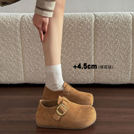 一脚蹬真皮勃肯鞋女2026春季新款全包复古博肯鞋内增高单鞋34小码