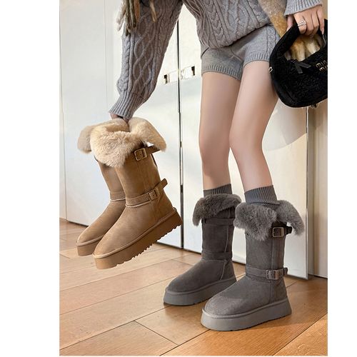 加厚版灰色长筒雪地靴女防滑保暖加厚加绒厚底靴子东北雪地棉鞋冬主图