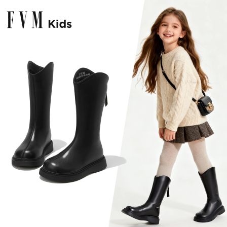 女童鞋子儿童公主长筒长靴2026新款冬季大童黑色冬靴加绒高筒皮靴