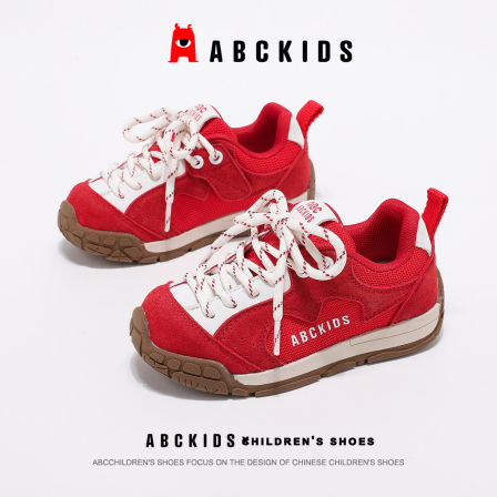 abckids儿童童鞋2026春季新款红色时尚鞋子运动鞋女童轻便阿甘鞋