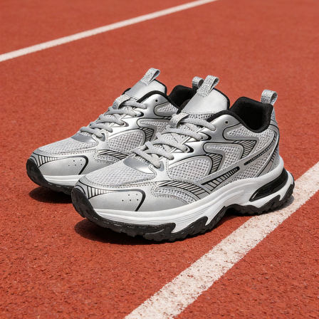 男生鞋子大尺码银色老爹鞋增高厚底初中学生百搭潮流防滑网面运动鞋