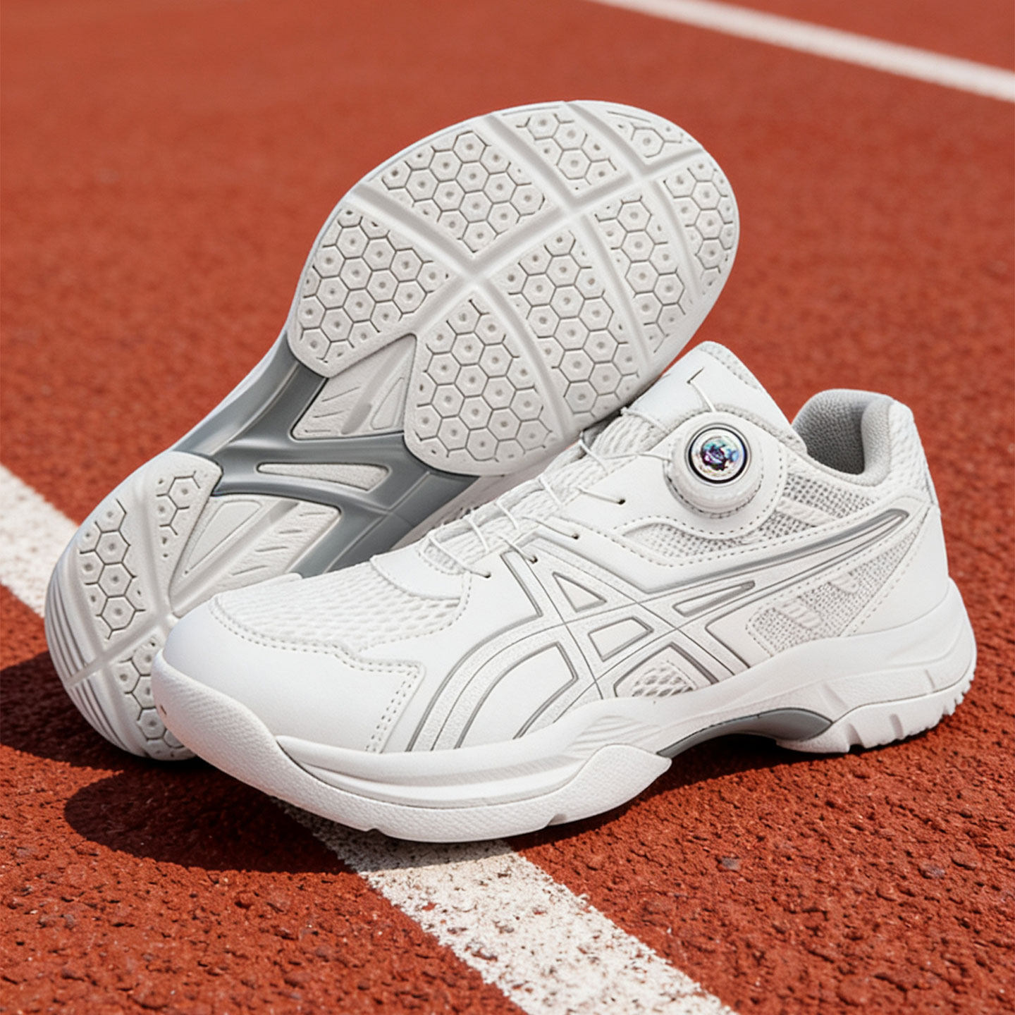 男鞋青少年白色运动鞋旋转扣网面透气男生超轻羽毛球鞋软底网球鞋主图