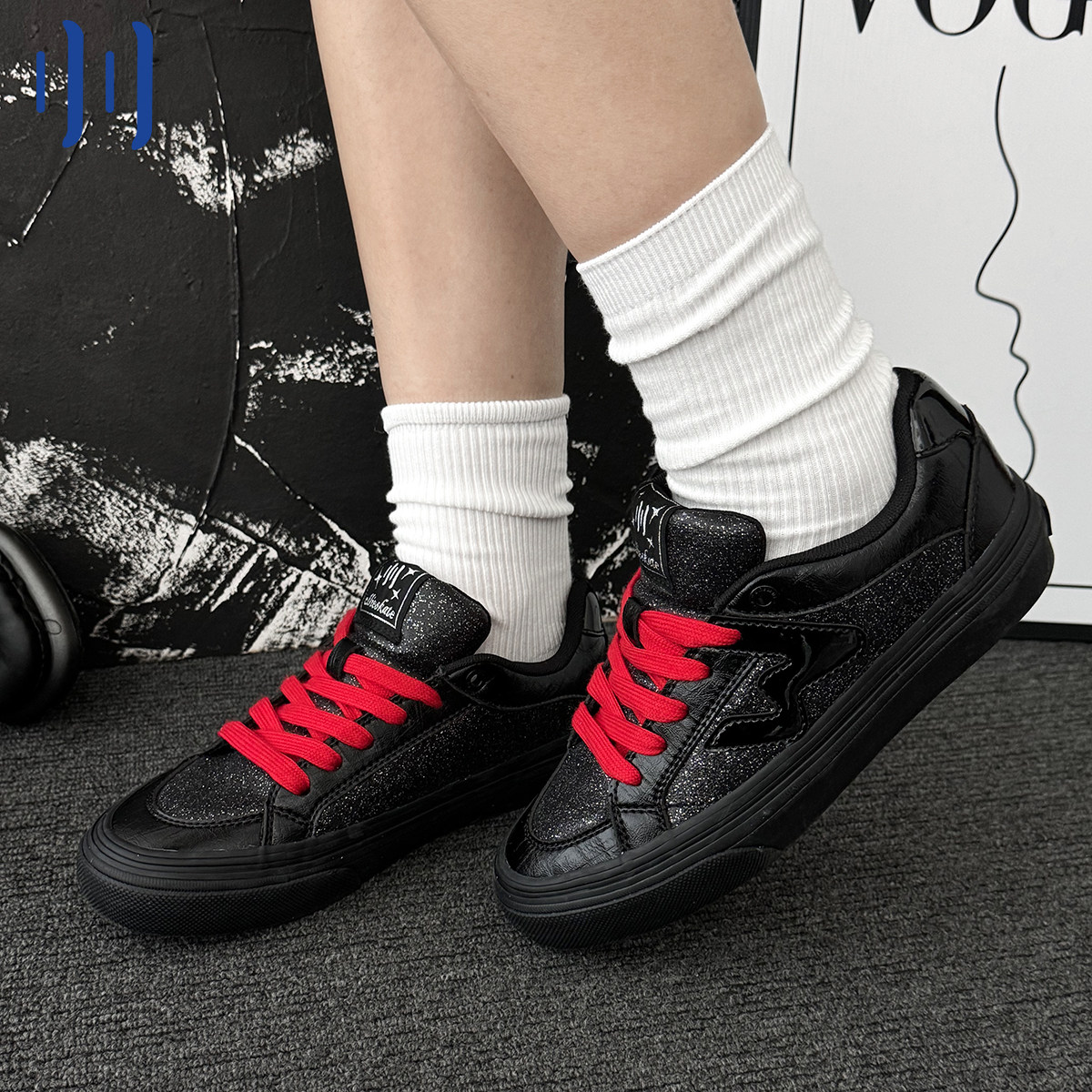 顽刻ollieskate黑色红底黑闪亮晶晶冬季休闲W系列男女国潮滑板鞋主图