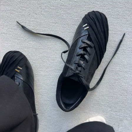 斜刘海圆头德训鞋男圆头薄底赛车鞋系带平底阿甘鞋百搭运动休闲鞋