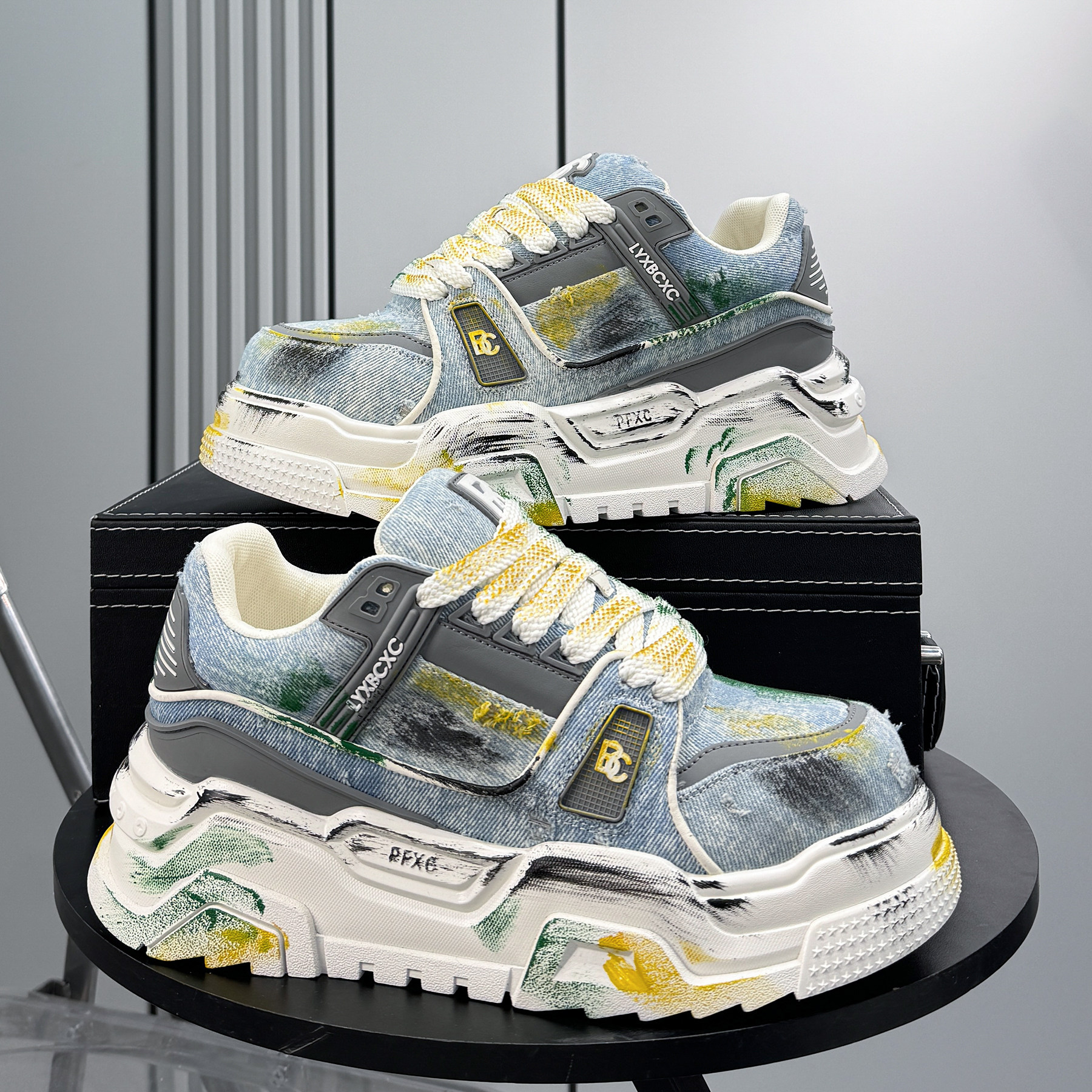 男鞋2026新款超火老爹鞋潮牌板鞋厚底隐形8CM增高鞋男牛仔布鞋子主图