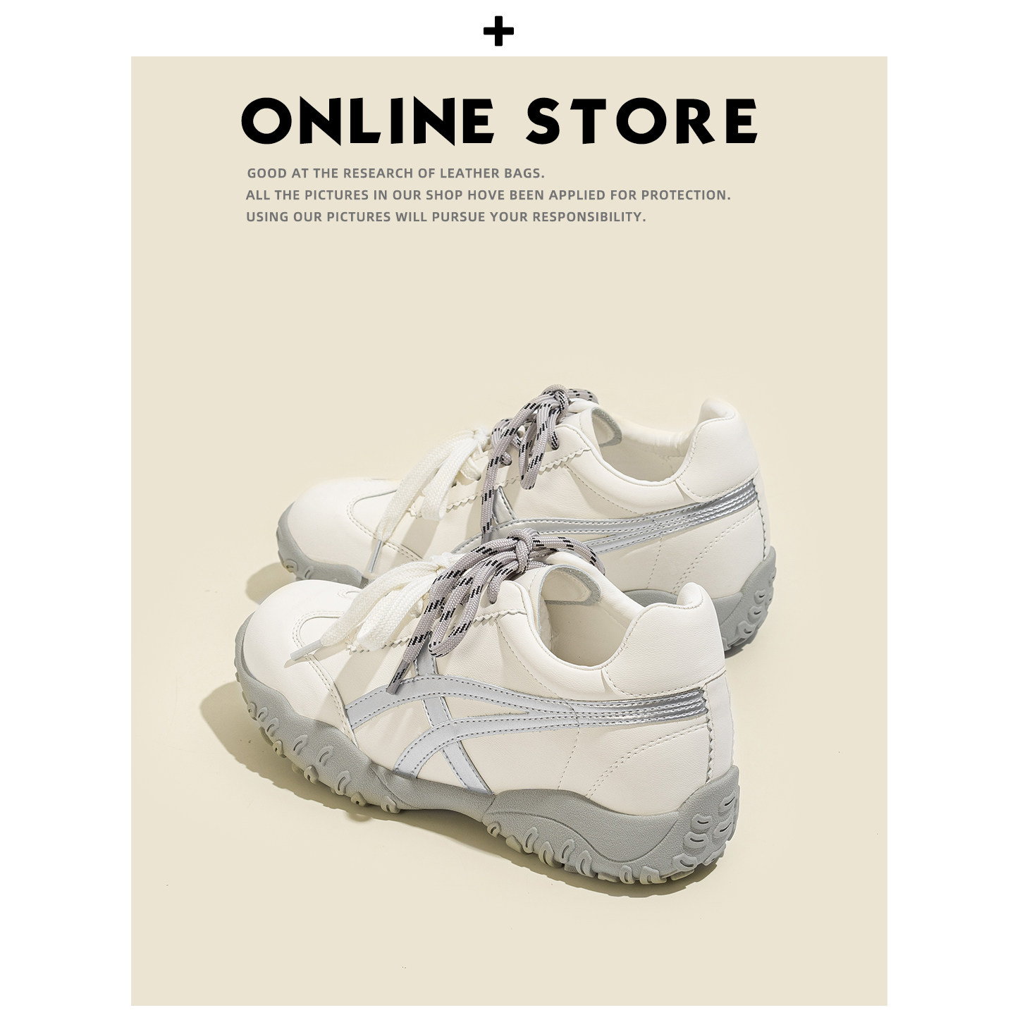 5cm内增高~真皮复古阿甘德训鞋女2026新款系带厚底运动休闲小白鞋主图