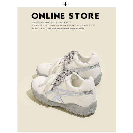 5cm内增高~真皮复古阿甘德训鞋女2026新款系带厚底运动休闲小白鞋