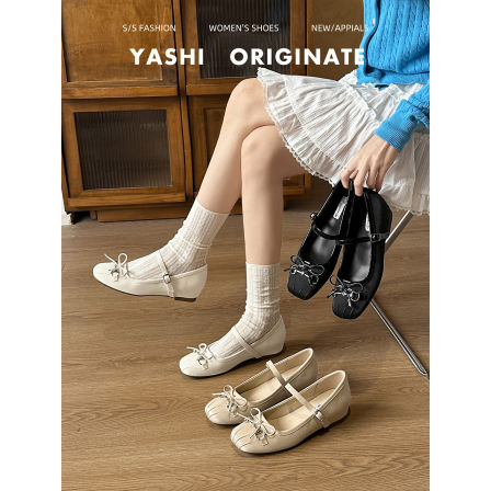 法式复古玛丽珍鞋女2026春新款配裙子一字带蝴蝶结芭蕾舞鞋单鞋子