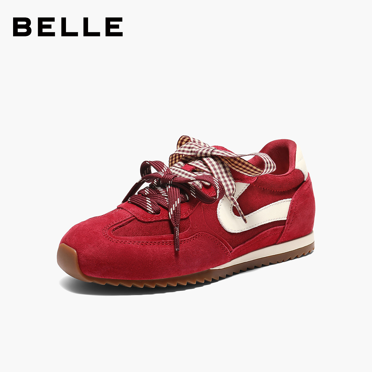 百丽女鞋树莓糖红色新年德训鞋休闲鞋子主图