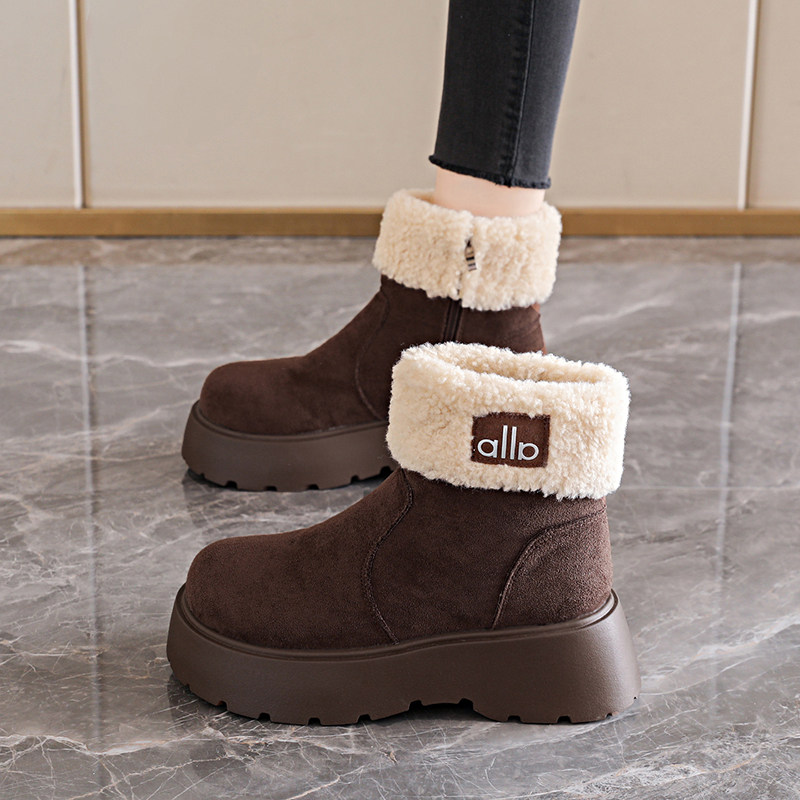 厚底羊羔绒雪地靴女款2025新款冬季毛毛绒棉靴防滑东北大棉鞋34码主图