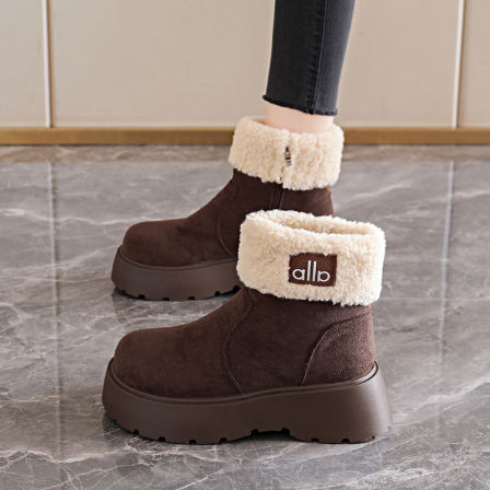 厚底羊羔绒雪地靴女款2025新款冬季毛毛绒棉靴防滑东北大棉鞋34码