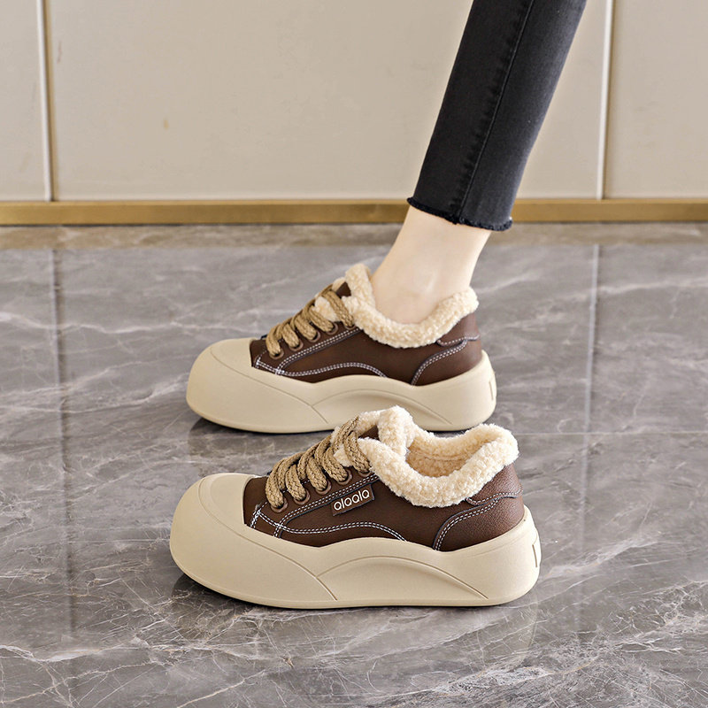 厚底毛毛鞋女外穿2025新款冬季女鞋加绒雪地靴保暖休闲运动棉鞋子主图
