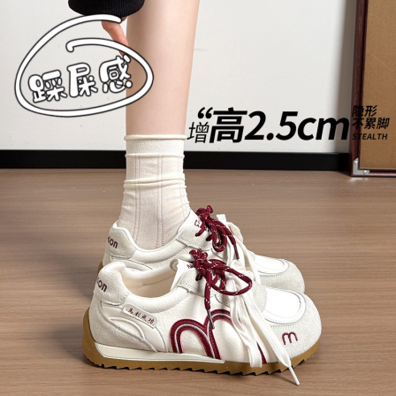 爆款拼色真皮德训鞋女2026新款春季厚底小白鞋初中学生运动休闲鞋