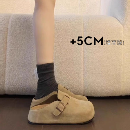 厚底内增高勃肯鞋女2026新款春季一脚蹬包头半拖鞋女款外穿博肯鞋