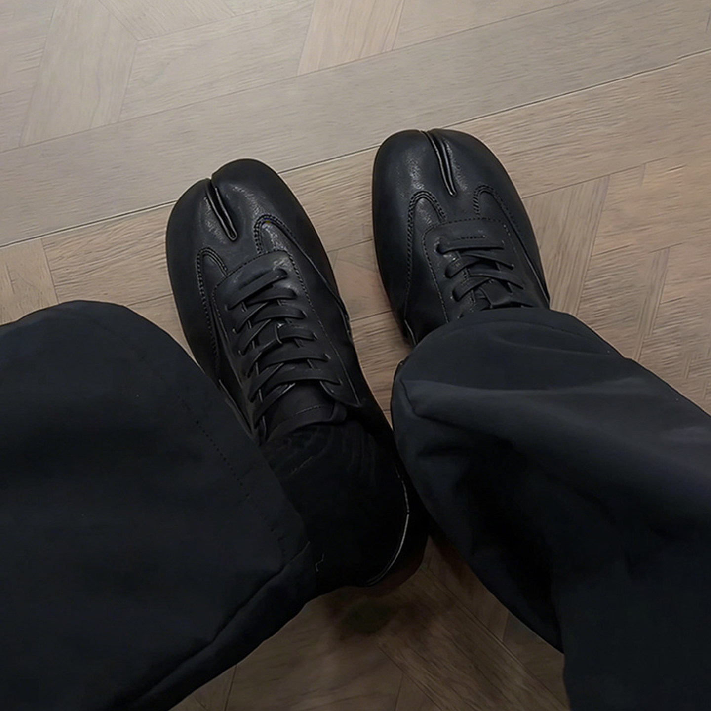 Wheat house ~！小众复古分趾小皮鞋女系带真皮平底休闲德训鞋子主图