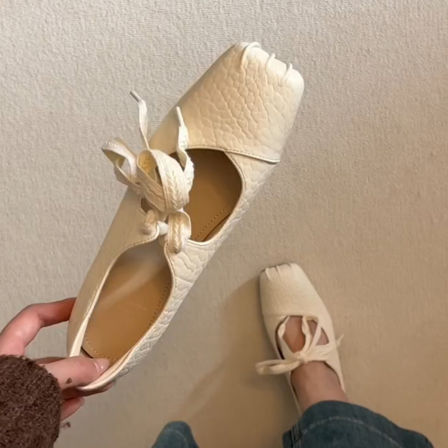 羊皮版~小众时尚猪鼻系带单鞋女法式内增高显瘦方头温柔芭蕾舞鞋